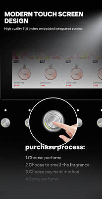 Haloo wall-mounted perfume spray vending machine can hold four different fragrances and features five sample buttons for tabletop use